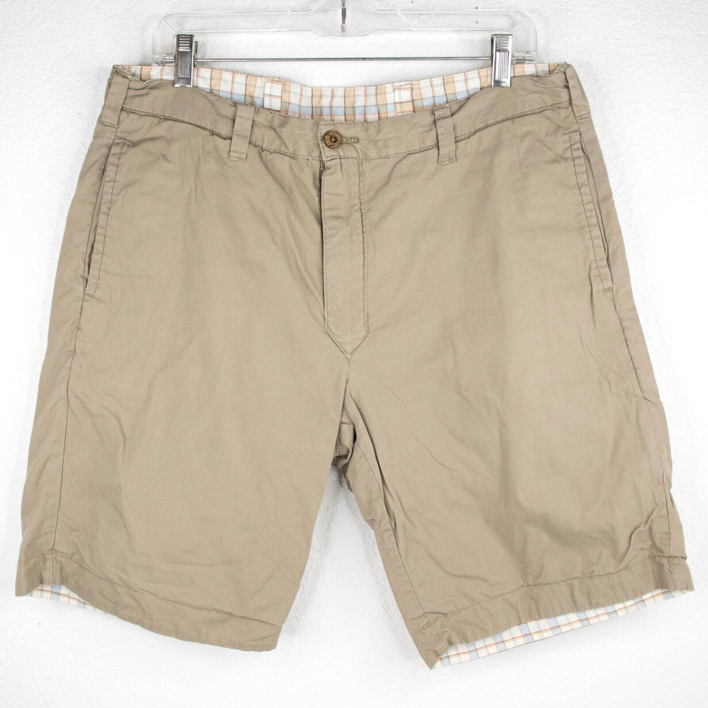 Olde School Brand Reversible Shorts Solid Plaid Khaki Mens SIZE 34